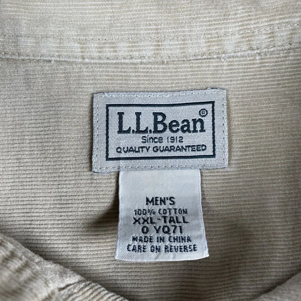 LL Bean Shirt Mens Size XXL Tall‎ Beige Long Sleeve Corduroy Button Down 0YQ71 - Picture 7 of 13